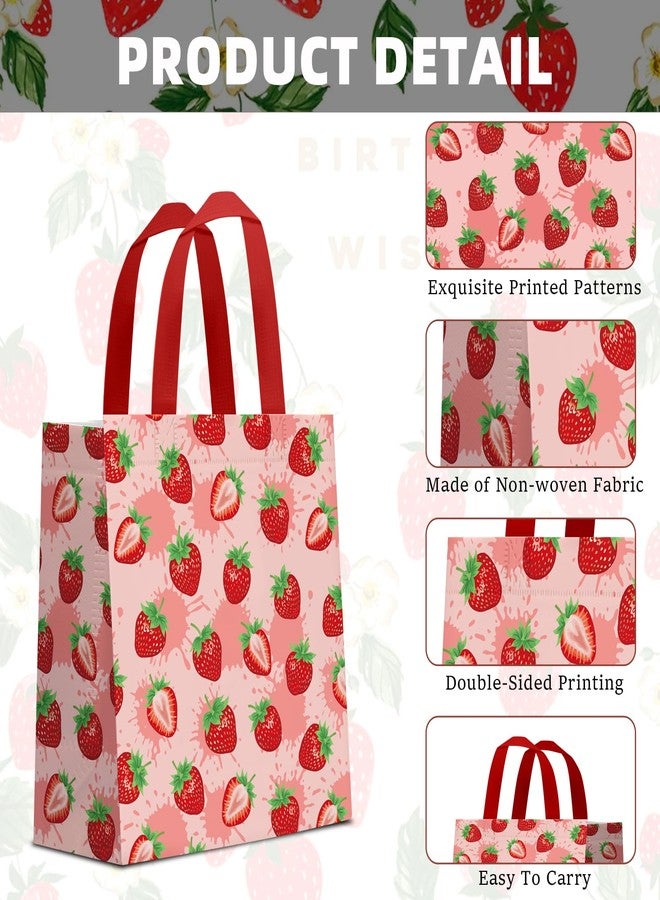 KERINGO 24 PCS Strawberry Party Favor Bags Strawberry Party Decorations Red Pink Strawberry Non Woven Candy Goody Treat Bag for Strawberry Fruit Theme Baby Shower Sweet One Strawberry Birthday Wedding Snack Gifts Bags - Image 3